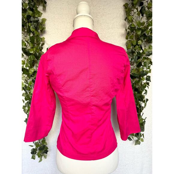 Vintage Vixen Hot Pink Cotton 3/4 Sleeves Shoulder Pads Cropped Blazer Blouse - Picture 7 of 13